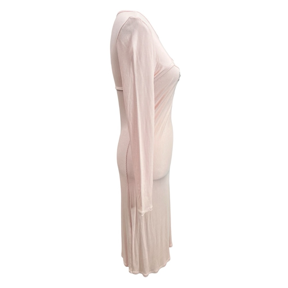 Bebe Y2K Rhinestone Logo Cutout Bodycon Midi Dress Blush Pink Ribbed Size M - Picture 6 of 11